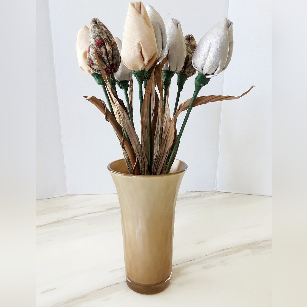 Libbey Golden Matte Smokey Brown Art Glass Vase 8"